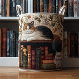 Cesto para la Colada con Gato de Biblioteca